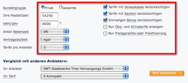 Eingabe der Detailinformationen der Abnahmestelle / Adresse!